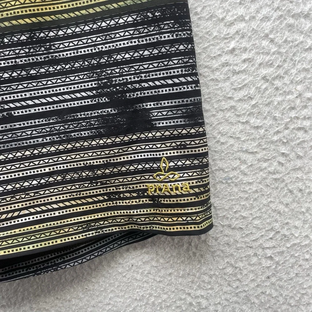 Prana Board Shorts Mens 35 50+ UPF Geometric AOP Black Yellow Stretch Trunks